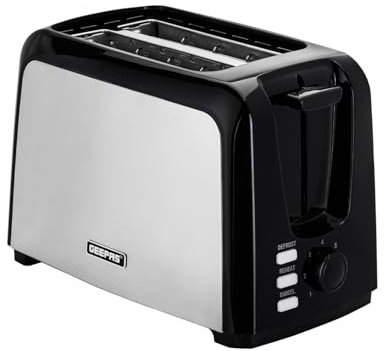 Geepas 2 Slice Bread Toaster with 7 Level Browning Control | Removable Crumb Tray, Defrost, Reheat & Cancel Function, Cord Storage | 2 Year Warranty, 750W, Black