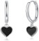 Loutade Silver Hoop Earrings for Women Girls, 925 Sterling Silver Drop Hoop Earrings with Heart Dangle, Hypoallergenic Silver Black Heart Hoop Earrings Dangling Jewelry Gift for Christmas Birthday