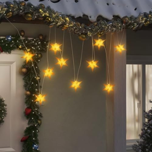 IKAYAA LED-Stern 3D mit LED Beleuchtung 10 Sterne Gelb Ø 10 cm 3D Weihnachtsstern Beleuchtet Außen LED Weihnachtsstern für Fenster,Garten Deko, Wohnzimmer, Weihnachtsdeko mit Timer Batteriebetrieben