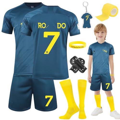 Heartsking Kids Football Kit, Home & Away Soccer Jerseys, Training Shirts, Shorts, Socks, Guards, Plate, Keychain, Bracelets, Bandages & Gifts for Children (D, 10-11 Years, Unisex)