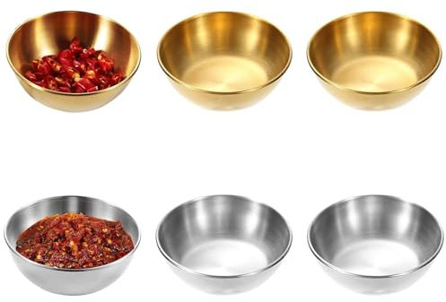 tintoke6Stk mini dipschalen gold,mini dipschalen edelstahl,Gold Edelstahl Snackschalen,Gold Runde Dipschale,Goldene Soßenschale,Wird in Saucen, Gewürzen,Salatdressings und anderen Dip-Saucen verwendet
