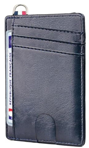 O³ Porte Carte identité française, Portefeuille Carte bancaire Anti piratage, en Cuir | Blocage RFID | Anti fraude, Anti piratage | Élégant et Minimaliste (Noir) (S Navy Flag)