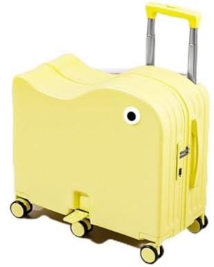 20 Kinder-Aufsitzkoffer, Kinder-Rollerkoffer, Handgepäck, Hartschalenkoffer mit Getränkehalter-Design, Kinder-Reisekoffer, Trolley(Yellow)