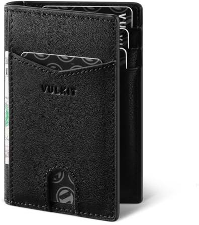 VULKIT Herren-Kreditkartenetui aus schmalem Nappaleder mit RFID-Blockierung, minimalistisch, 10 Fächer für Bankkarten oder Geldscheine