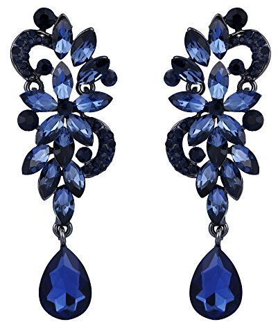 Clearine Damen Ohrringe Böhmisch Kristall Blume Hochzeit Braut Chandelier Tropfen Bling Dangle Statement Ohrringe Blau Schwarz-Ton