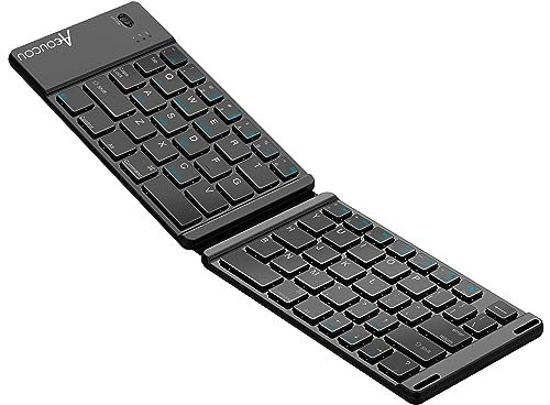 Acoucou Mini clavier Bluetooth sans fil pliable, clavier Bluetooth rechargeable, portable, format de poche, compatible avec Mac/iOS, Windows, smartphones Android, tablettes, ordinateurs portables,