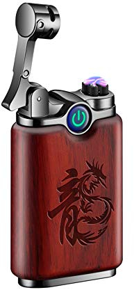 KUGUAN Dual Arc Lighter Wiederaufladbare Flammenlose Winddichte Tragbare Double Arc Feuerzeug Sandelholz Zigarette Zigarre Plasma Feuerzeug (Rosewood-Dragon)