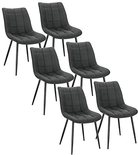 WOLTU Esszimmerstühle 6er Set Küchenstuhl Polsterstuhl Wohnzimmerstuhl Sessel mit Rückenlehne, Sitzfläche aus Stoffbezug, Metallbeine, Anthrazit BH247an-6