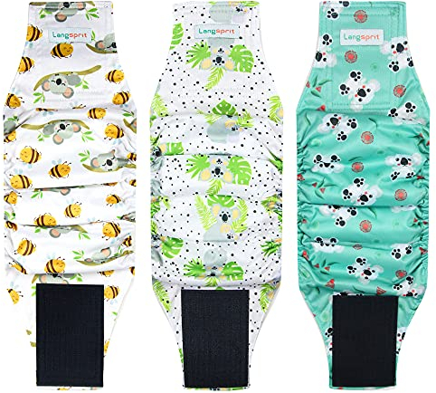 Langsprit Rüdenwindeln, hochabsorbierende Windeln für männliche Hunde, waschbar, Wiederverwendbare Hundewindeln, Koala, Größe L, 3 Stück