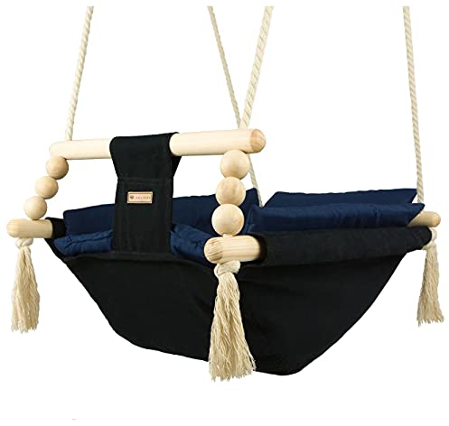 Babyschaukel Kleinkindschaukel Babyliegeschaukel Stoffschaukel Babywippe Wiege (Muster: schwarz, dunkelblau)