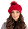 VIVISENCE Winter Baskenmütze Mit Bommel Für Damen Klassischem Herbst Frauen Mütze Schnitt Warmem Garn Mit Wollezusatz Eleganter Wintermütze Ideal Für Kalte Wintertage Modell 7035, Rot,Einheitsgröße