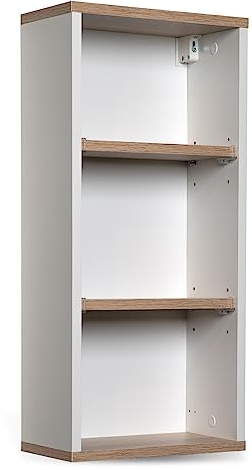 BadeDu Arc Hängeschrank mit Wandmontagematerial, Regal mit viel Stauraum und Zwei Einlegeböden, Badezimmerschrank aus hochwertigem Holzwerkstoff in trendigem Weiß/Eiche