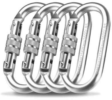 EMEKIAN Ovaler Karabiner FüR Drinnen Und DraußEn, Schwerlast Schraubkarabiner Mit Schraubverschluss, 25 KN (2500KG) Für Hängematte, Seil, Wandern, Camping (Ovaler, 4 Stück)