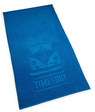 Volkswagen 7E9084500 Strandtuch Bulli T1 Motiv Time to get Out Strandlaken 180x100cm Handtuch Badetuch Badelaken, blau