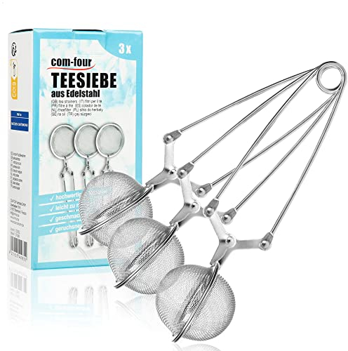 COM-FOUR® 3x Pinzas de té de acero inoxidable - Infusor en forma de bola - Coladores para té suelto, especias y hierbas (03 piezas - Ø 4,5 cm)