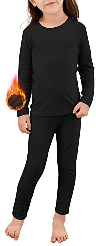 Kids Thermal Underwear Set, Toddlers Soft Fleece Base Layer Black 100