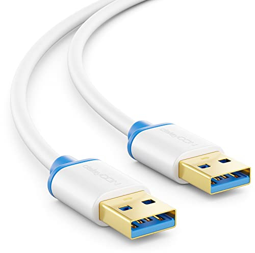 deleyCON 1,5m USB 3.0 Super Speed Câble de Données - USB A (Mâle) vers USB A (Mâle) Taux de Transfert jusqu'à 5 Gbit/s - Blanc