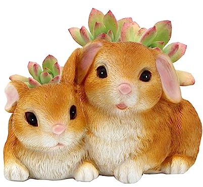 KOCNYDEY Cute Small Succulent Pots with Drainage, 10 cm Cactus Pots Cute Bunny Pot Resin Small Planters for Succulents, Cute Planter Animal Planter Flower Pot for Flower Cactus Garden Home Office
