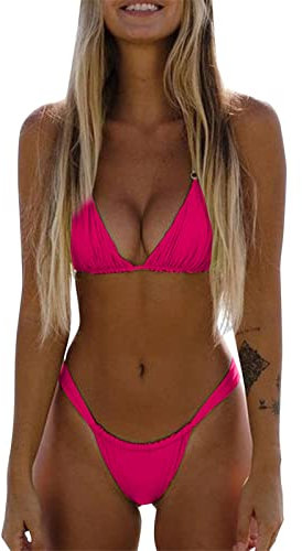 YCBMINGCAN Costume da bagno da donna, push-up, a vita alta, costume da bagno, costume da bagno da donna, due pezzi, bikini a triangolo, costume da bagno da spiaggia, rosa intenso, L
