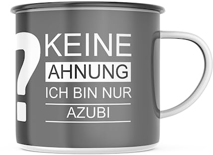 Emaille Tasse Keine Ahnung bin Azubi - Fragezeichen Motiv - 300 Milliliter Kapazität, Spülmaschinenfest, lustiges Geschenk für Familie, Partner und Freunde - Für jeden Anlass
