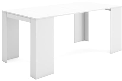 Skraut Home | Table Console Extensible | Console Meuble | 180 | pour 8 Personnes | Table à Manger | Style Moderne | Blanc