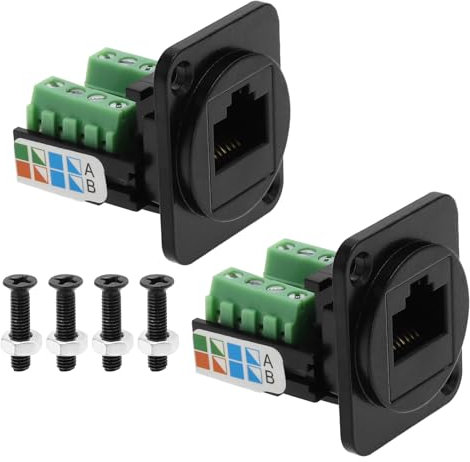 The Lord of the Tools 2 Stück RJ45 8P8C-Buchse Schraubklemmen-Adapter Keystone-Buchse D-Typ Buchse für Cat5e LAN Netzwerk-Schottkupplung Keystone Telefonbuchse Home-Entertainment-Systeme Schwarz