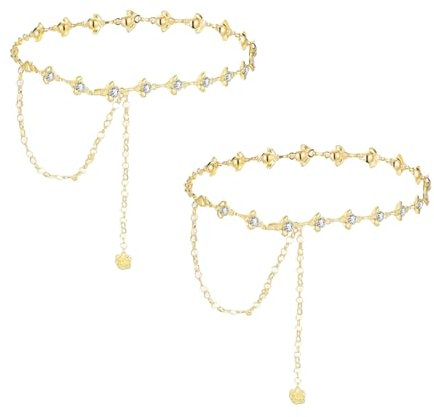 EUPSIIU 2 Pezzi Cintura Donna Cintura a Catena, Donna Elegante Cintura, Chain Belt, Cintura Catena Oro, Strass Cinta, Metallo Cintura, Moda Accessori per Cappotto, Abito e Maglione (Oro)