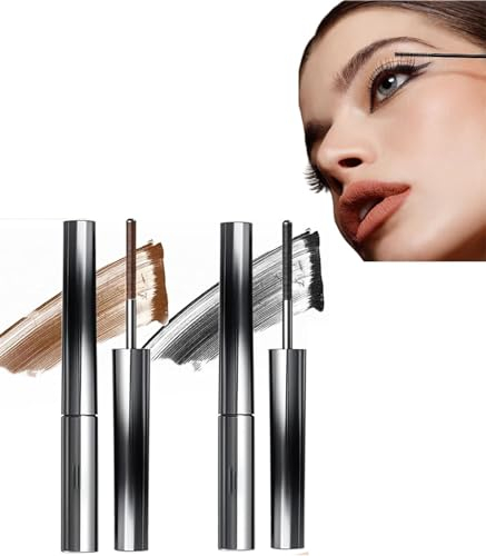 Metal Mascara-3D Curling Eyelash Iron Mascara,Iron Strong Mascara,Washable Extra Slim Metal Mascara,Bristleless Metal Mascara,Smudge Proof,Long Lasting (Black+Brown)