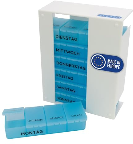 Tablettenbox für 7 Tage mit 4 großen Fächern für Morgens, Mittags, Abends und Nachts - Medikamentenbox, Tabletten Organizer, Tablettensortierer, Supplement Box, Medikamentendose, Pillendose (Weiß)