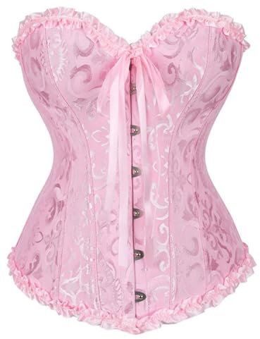 MUMZUGI Corsetto Donna Bustino Pizzo Corsetti Modellante Satin Waist Trainer Matrimonio Festa, Rosa XXL