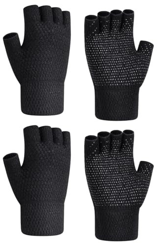 Kiiwah 2 Paar Fingerlose Handschuhe Rutschfest für Herren Und Dame, Handschuhe Ohne Finger, Warme Fingerhandschuhe Ohne Fingerkuppen für Fotografie, Autofahren, Sport, Outdoor Aktivitäten