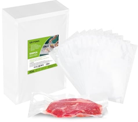 GRIFEMA GH80 Vacuum Sealer Bags 20x30cm (100 Pack), BPA Free Textured Pouches for Sous Vide Cooking, Long Term Meat Storage & Freezing