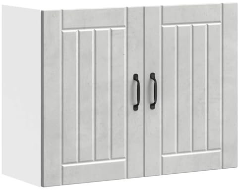 vidaXL Kitchen Wall Cabinet - Lucca Concrete Grey, 80x31x60 cm, Engineered Wood with Glass Doors, Durable and Space-Optimising Storage for Kitchens
