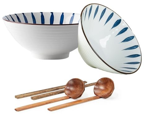 Ramen Bowl Set with Chopsticks Japanese Ramen Bowls Set of 2 Jumbo 34 Ounce Ceramic Large Noodle Bowls Ideal for Home Gifts New Apartment Dinnerware White Color
