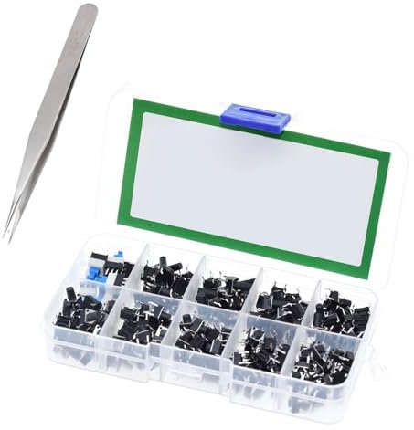 Mini Micro Interruptor, Táctil Interruptor de Botón de 4 Pines, Táctil Botón Microinterruptor, Interruptores de Botón Táctiles,180 Piezas, con 1 Pinza