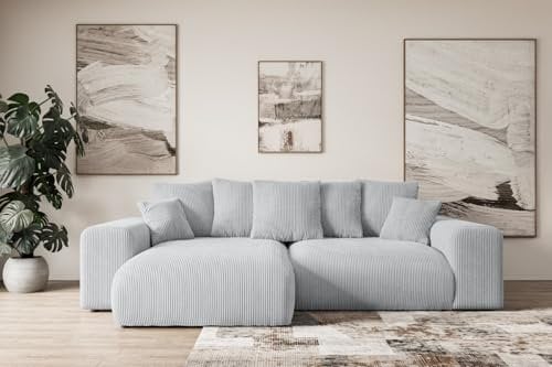 ALTDECOR Ecksofa mit Schlaffunktion und Bettkasten Corner Sofa Eckcouch Couch L-Form universal, Links/rechts angeordnet Schlafcouch Ausziehbar Wohnlandschaft Eskar-L -256x165x84cm Grau