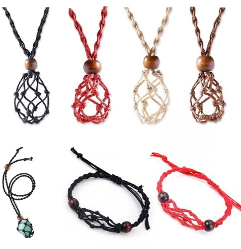 PYSEOSISE Halskette Schnur Leerer, 6 Stück Kristall Stein Halskette Halter, Verstellbare Leerer Steinhalter Anhänger für die Schmuckherstellung DIY Anhänger Quarz Roher Stein