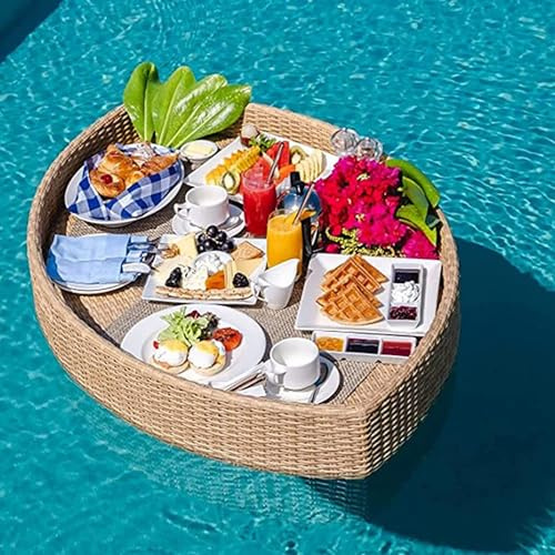 Bandeja Flotante Para Piscina Bandeja Flotante Para Mesa De Billar,Bandeja De Desayuno Con Asas,Bandejas Flotantes Para Servir Mesa,Beige