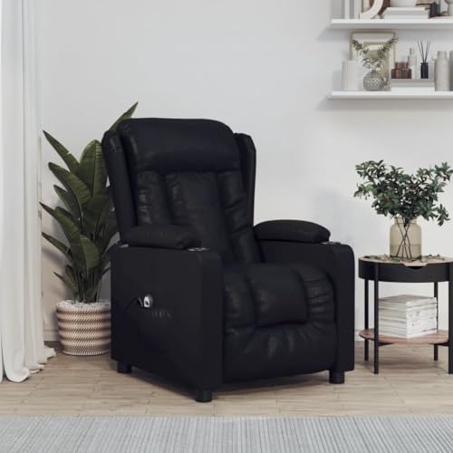 YunCangg Poltrona relax elettrica nera in ecopelle con funzione reclinabile, 3 posizioni, telaio in legno e metallo, telecomando a 2 tasti, portabicchieri, ergonomica, comoda poltrona per TV per