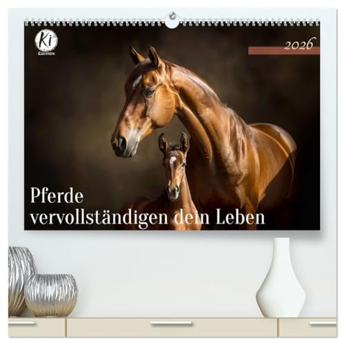 Pferde vervollständigen dein Leben (hochwertiger Premium Wandkalender 2026 DIN A2 quer), Kunstdruck in Hochglanz: Kluge Worte, betörende Bilder für Pferdeliebhaber und Reiter (CALVENDO Tiere)