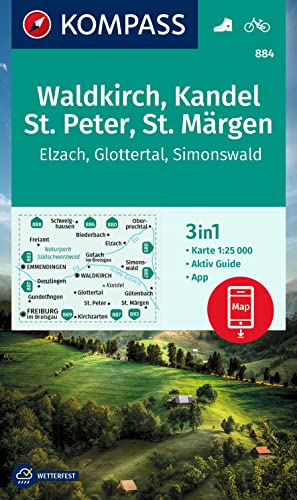 KOMPASS Wanderkarte 884 Waldkirch, Kandel, St.Peter, St. Märgen 1:25.000: 3in1 Wanderkarte, mit Aktiv Guide inklusive Karte zur offline Verwendung in der KOMPASS-App. Fahrradfahren.