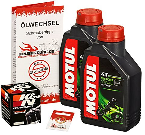 Motul 10W-40 Öl + K&N Ölfilter für Kawasaki KFX 700, 04-09 - Ölwechselset inkl. Motoröl, Filter, Dichtring