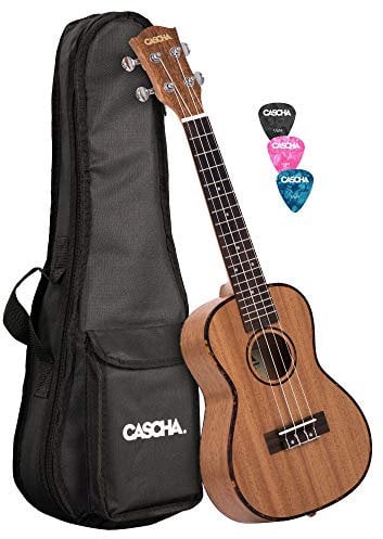Cascha Konzert Ukulele Set Kinder Erwachsene I Ukulele Starter Kit 3 farbige Plektren Tasche Konzertbag I Konzert Ukulele Premium Mahagoni I Kleine Hawaii Gitarre für Anfänger Fortgeschrittene