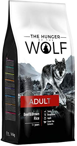 The Hunger of the Wolf Hundefutter für ausgewachsene Hunde aller Rassen, Fein zubereitetes Trockenfutter mit Rind und braunem Reis - 14 kg