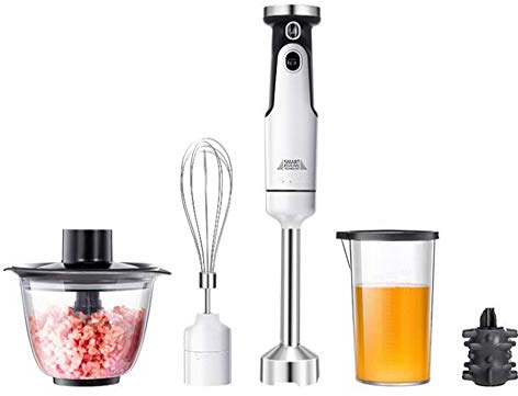 Batidora De Mano De Inmersión 4 En 1, Batidora De Varilla De Acero Inoxidable De 600 W Y 8 Velocidades con Batidor De Huevos, para Sopas, Salsas, Batidos, Puré De Alimentos para Bebés, Sin BPA
