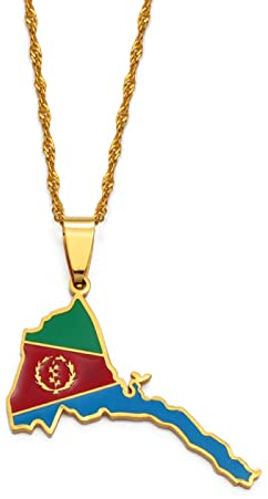 LIUZIXI Eritrea Karte Anhänger Halskette - Trendy Ethnische Afrikanische Eritreische Landkarten Nationalflagge Anhänger - Für Frauen Männer Patriotischen Charme Schmuck Jubiläumsgeschenk,Gold