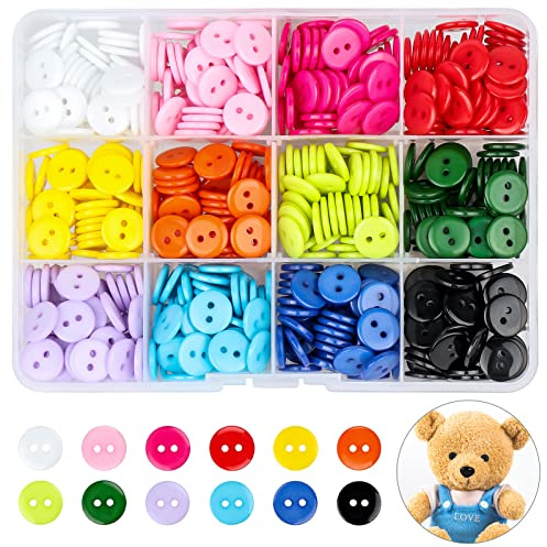 600 Pcs Mixed Buttons Round, 12 Color Resin Button（11.5mm, 2 Holes） | Sewing Craft Buttons with Storage Box for Sewing Knitting Arts Crafts DIY Handmade