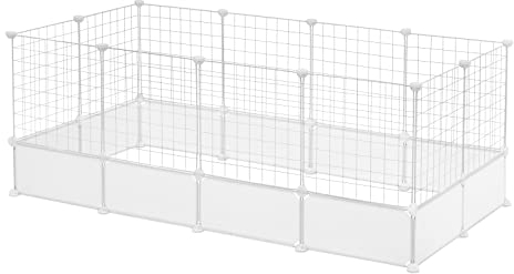 EUGAD Freigehege für Kaninchen, Freilaufgehege Kaninchen, Meerschweinchen Gehege, Weiß BHT 142x53x71cm