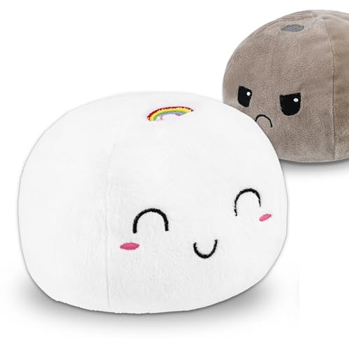 AllBlue Products Flip Plüschtier - Positiv/Grimmig Stimmungskuscheltier als Geschenke für Frauen, Kinder, Freundin, Glücksbringer (Wolke)