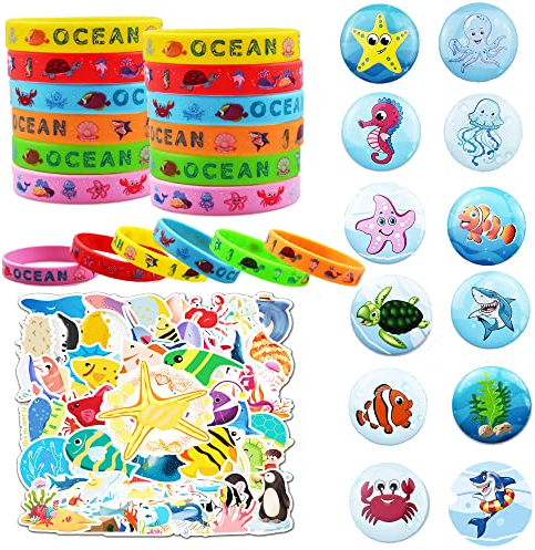 jiaoohoo 74 Stück meerestiere geburtstag mitgebsel deko,ozean geburtstag Party Zubehör,Geburtstagsdeko Ozean Kindergeburtstag deko,Jungen Mädchen Unterwasserwelt Meerestiere Party